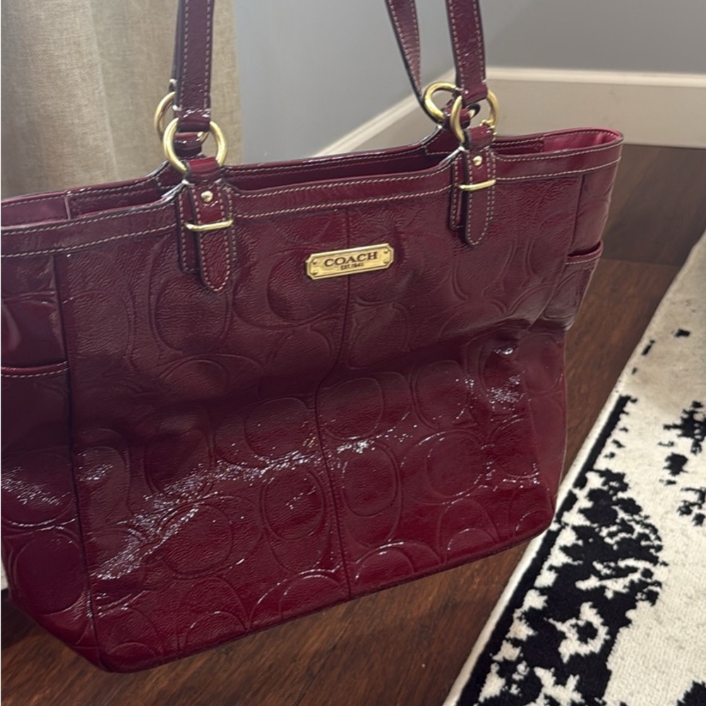 Coach Deep Red Embossed Tote